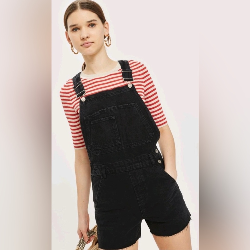 Topshop Black Moto Overalls Denim Shorts Cut offs Dungarees ASOS Top Shop